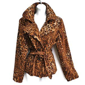 Vintage 90s Laura Scott Animal Cat Cheetah Blazer Jacket Large Lapel Belted L